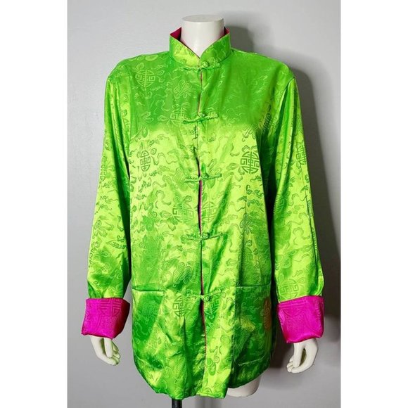 Vintage Asian Jacket, 90s Reversible Jacket, Pink and Green, Size XL - Picture 8 of 10